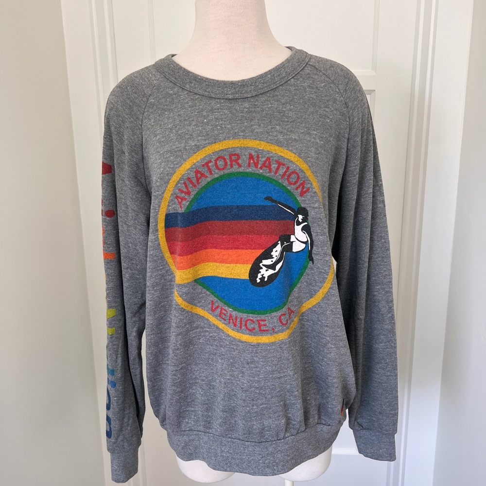 Aviator Nation Gray Venice CA Logo Pullover Sweatshirt